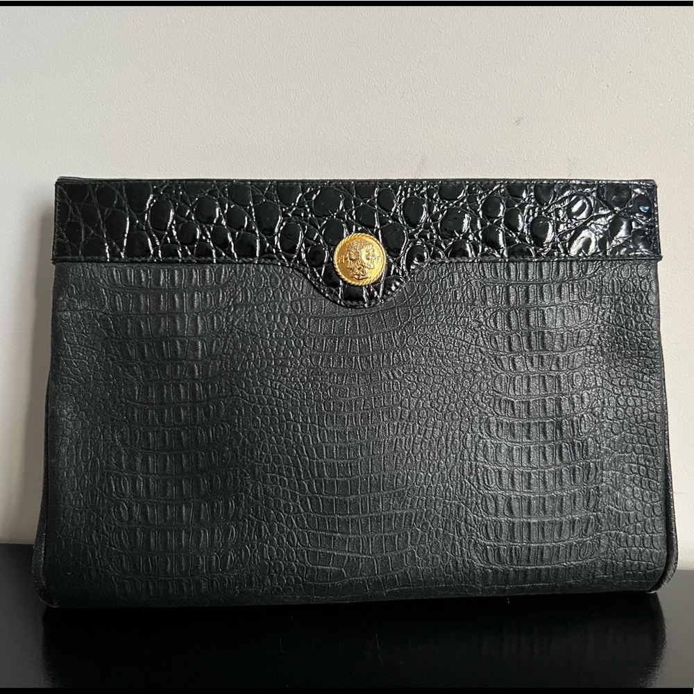 Fendi Black Reptile Leather with Gold Toned Hardware Vintage Clutch